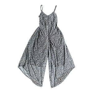 Maurices Navy Blue and White Floral Jumpsuit with Spaghetti Straps